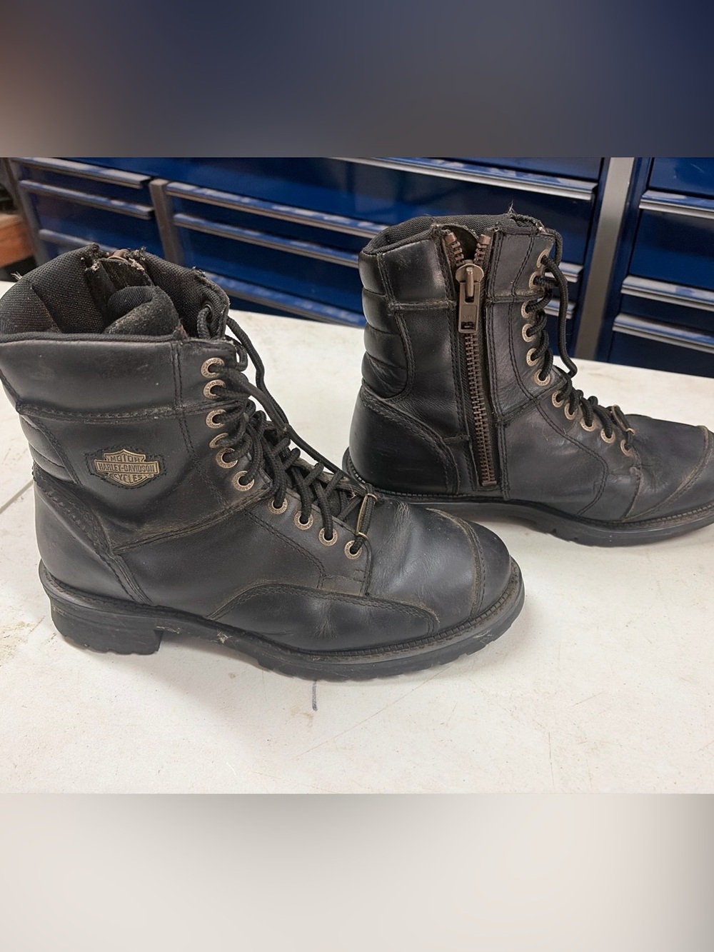 Harley-Davidson Black Leather Lace-Up Boots with Side Zip